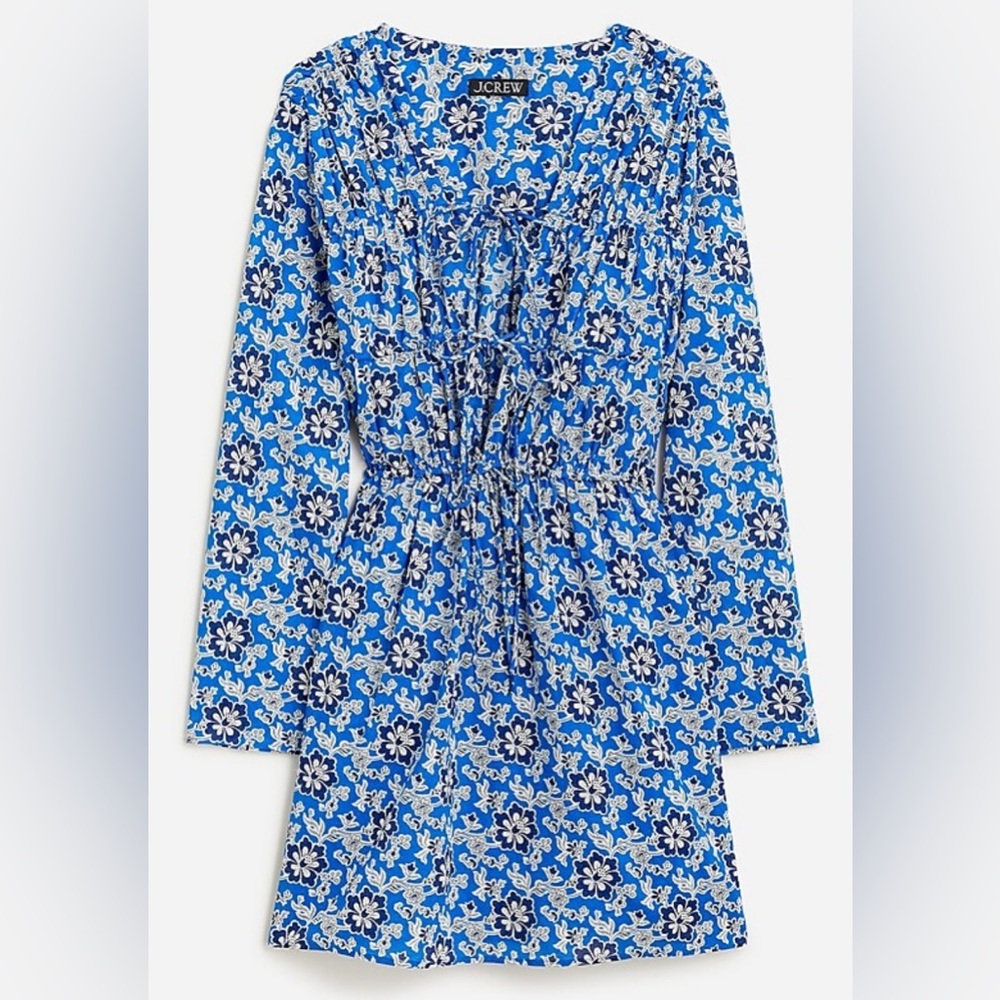 J CREW Tiered Tie-Front Beach Dress Cobalt Blue Cotton Voile Small SOLD OUT